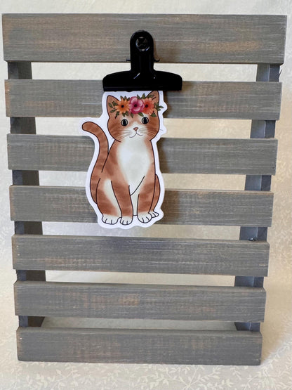 Orange tabby cat with flower crown | Sticker