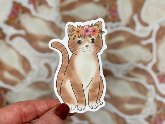 Orange tabby cat - flower crown | Sticker